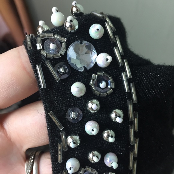 Design Options Rhinestone Pearl Bead Metallic Shimmer Knit Black Sweater Small - Picture 11 of 11
